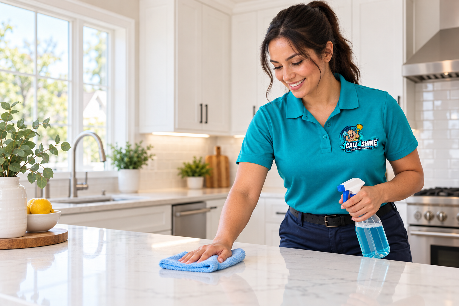 1Call4Shine residential cleaning professional in a bright kitchen